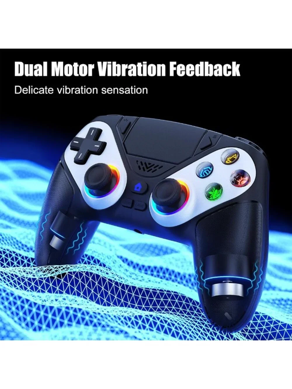 Wireless LED Game Controller for PS5, Pro, Slim & PC - Dual Vibration, Turbo